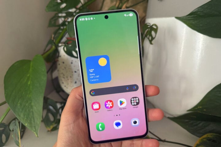 Samsung Galaxy A56 in hand front angle