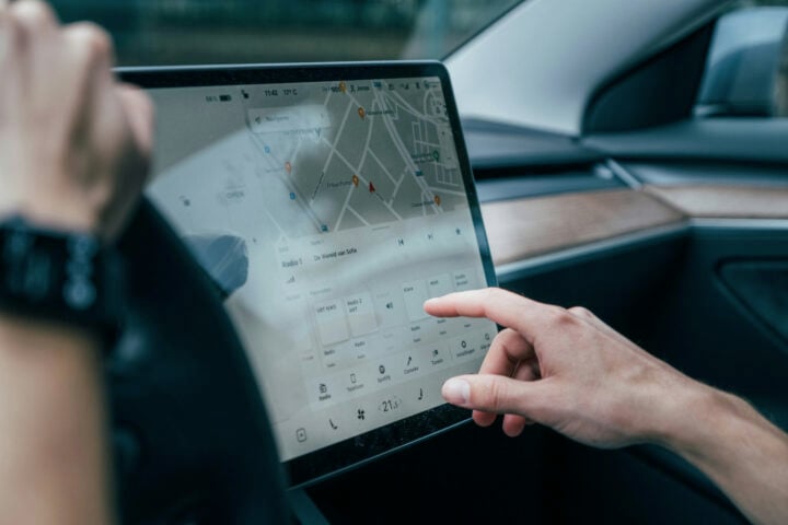 Tesla car touch screen controls stock image
