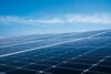 Solar panels with blue sky stock image