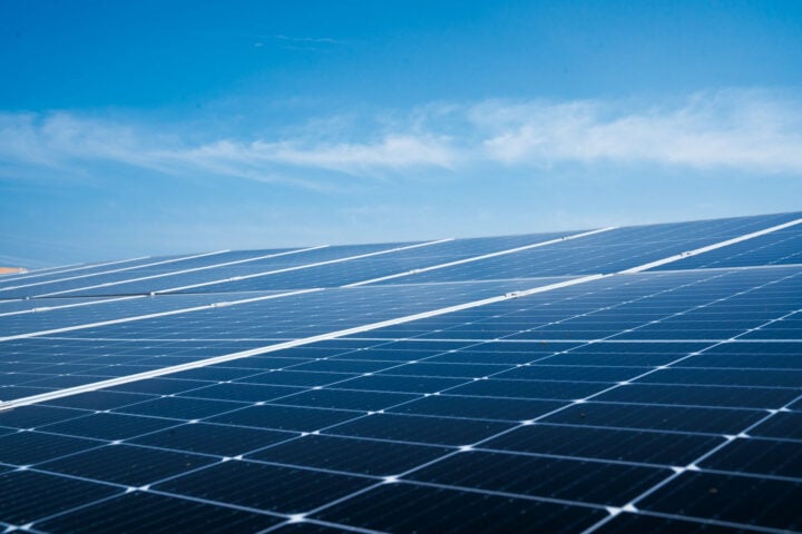 Solar panels with blue sky stock image