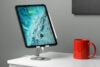 Apple iPad mounted on a stand stock image