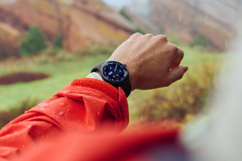 Google Pixel Watch 4 in the rain