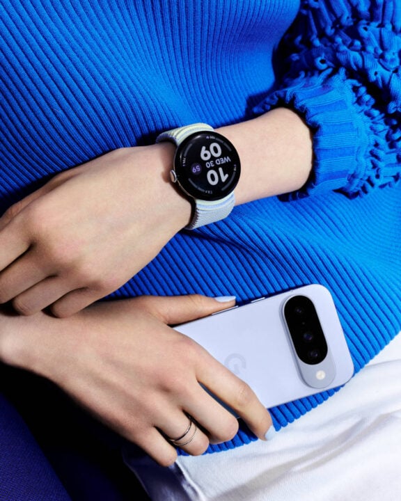 Google Pixel Watch 4 modelled with Pixel 10 phone