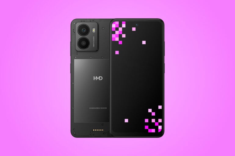 HMD Fuse phone on pink background