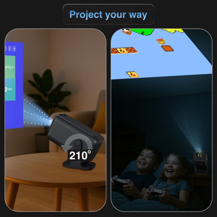 Laser Gaming Projector promo image with Mario gameplay