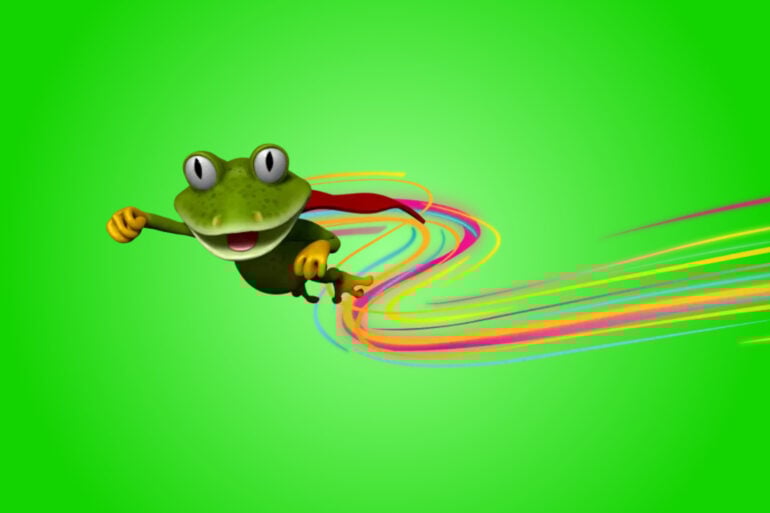 Leaptel frog mascot on green background
