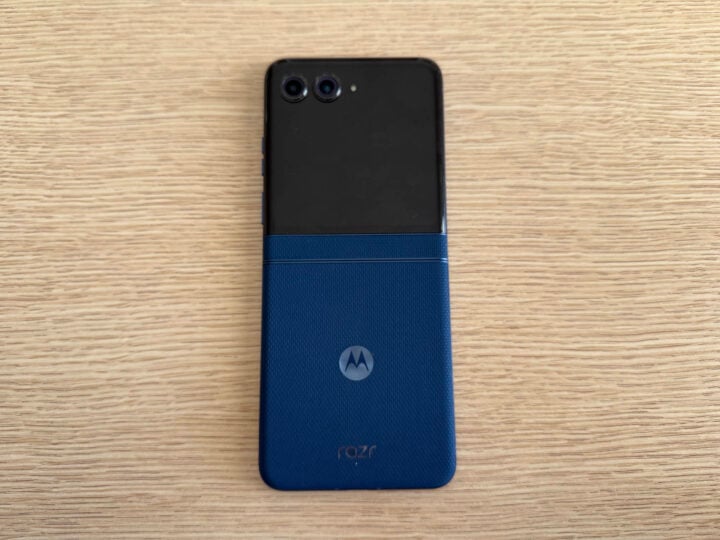 Motorola Razr 60 unfolded flat rear angle