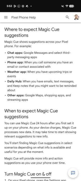 Pixel 10 Magic Cue instructions screenshot
