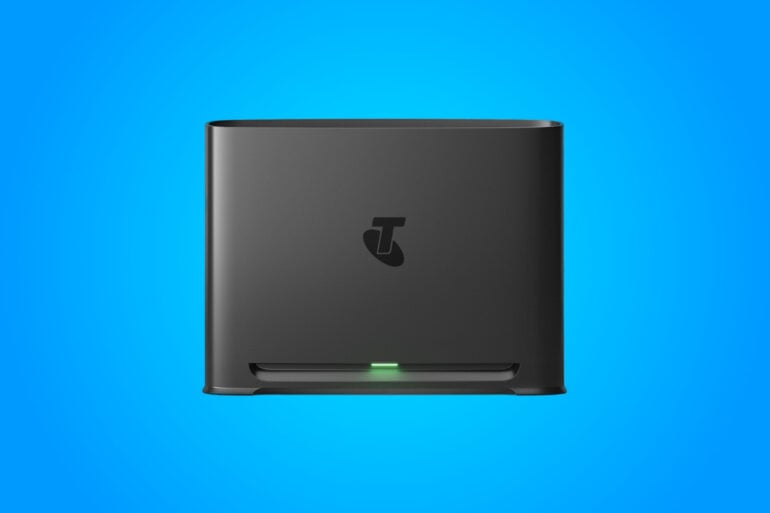 Telstra Smart Modem 4 on blue background