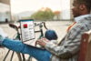 LG Gram 17Z90TL laptop man typing on a bench