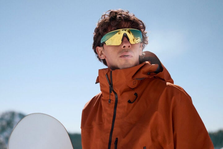 Oakley Meta Vanguard smart glasses man with snowboard