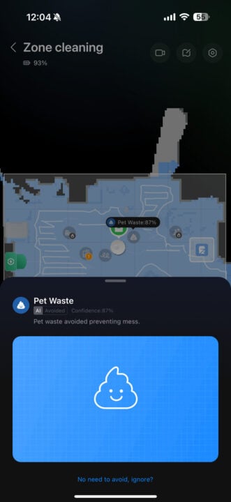 Roborock app detecting pet waste