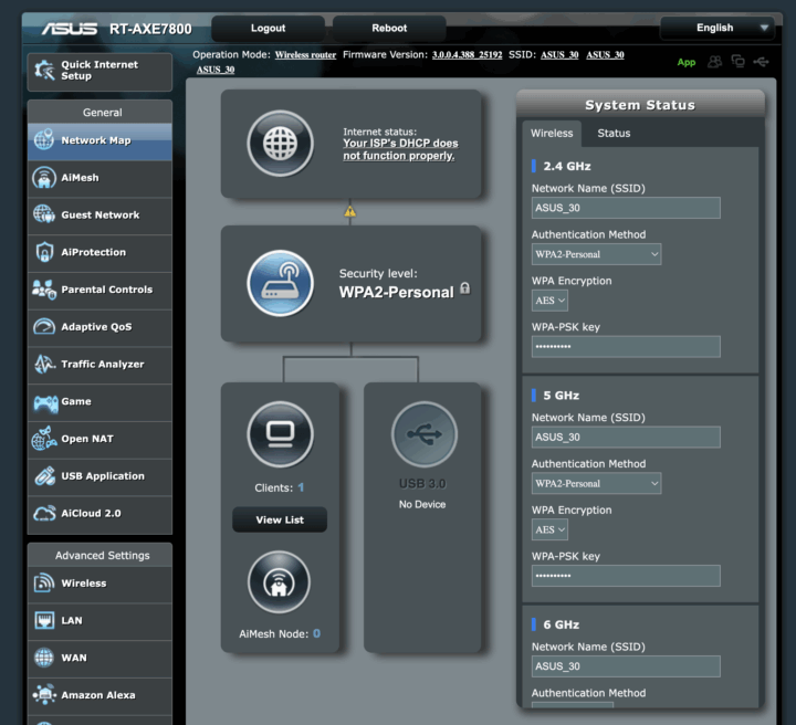 Asus networking app interface