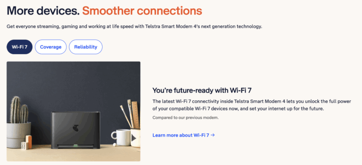 Telstra Smart Modem Gen 4 website screenshot