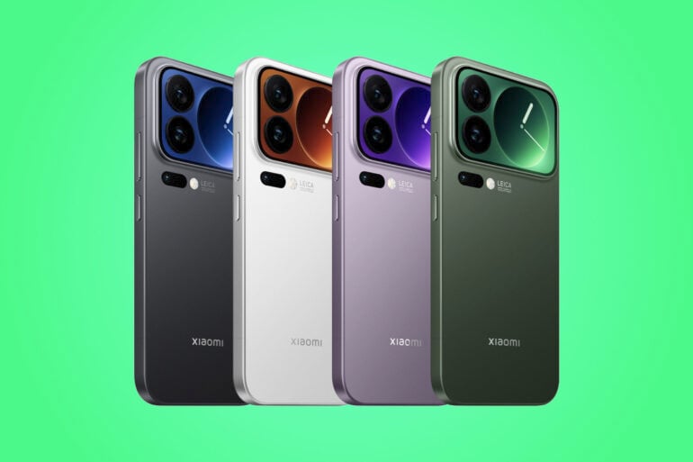 Xiaomi 17 Pro phones with rear screen green background