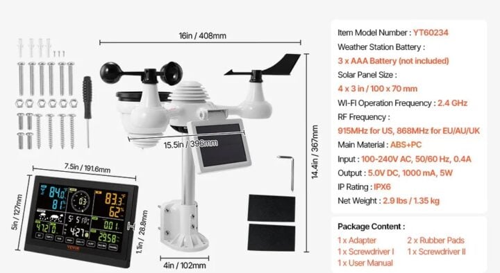 Vevor weather station box contents