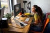 Apple MacBook Pro M5 with woman in home studio