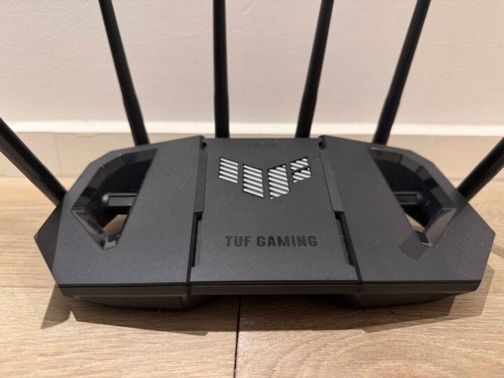 Asus TUF Gaming BE6500 router front angle