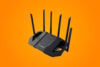 Asus TUF Gaming BE6500 router orange background