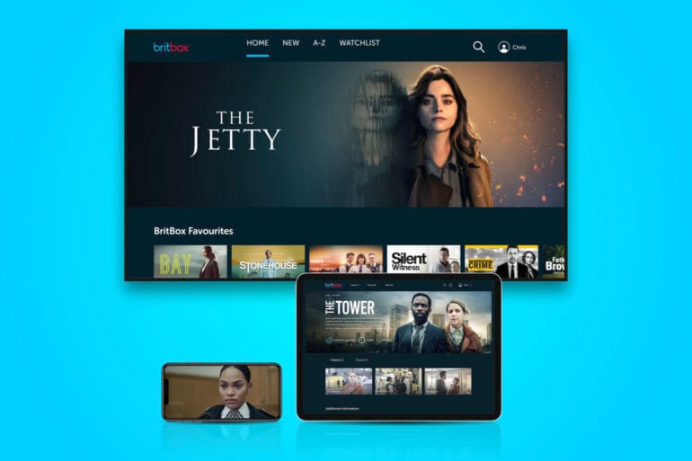 BritBox streaming devices blue background