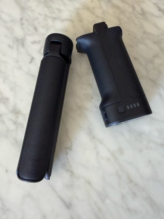 DJI RS4 tripod base and battery handle.