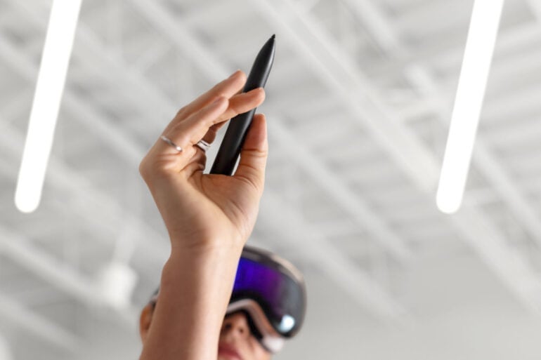 Logitech Muse pencil used with Apple Vision Pro headset