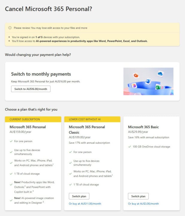 Microsoft 365 Classic price supplied by ACCC