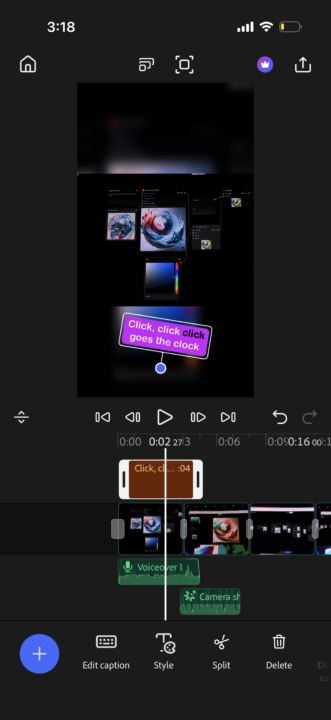 Premiere mobile interface showing multi-track timeline