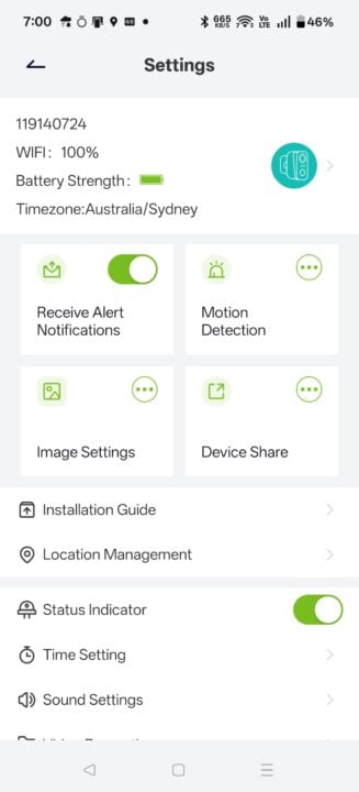 My Uniden + App settings menu