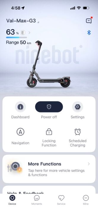 Segway-Ninetbot Max G3 app main screen.
