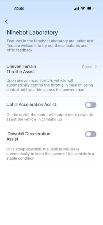 Segway-Ninetbot Max G3 app laboratory screen.