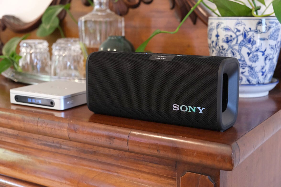 Sony Ult Field 3 Bluetooth speaker on cabinet