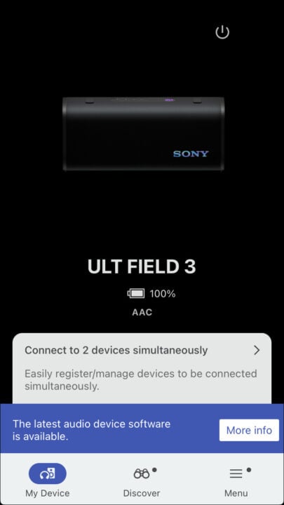 Ult Field 3 in Sony Connect app