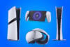 PS5 Pro, PS5 Digital Edition, PlayStation Portal, and PS VR2 on a blue background.