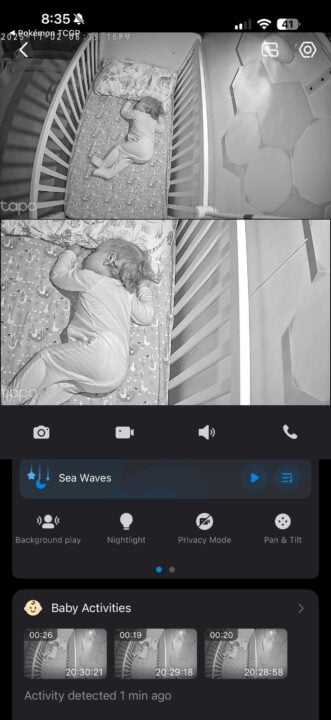 Tapo C840 night vision of a baby sleeping