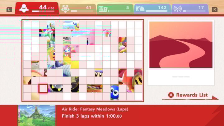 Kirby Air Riders unlock screen