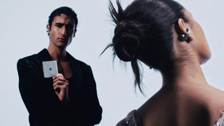 Models posing with Motorola Swarovski collection