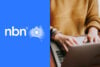NBN Co logo and woman typing on laptop