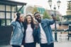 Tourist group selfie stock image