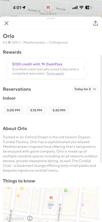 DoorDash Reservations Orlo screenshot