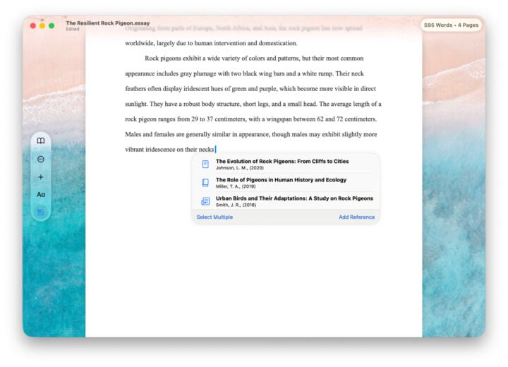 Screenshot of Essayist inserting a citation