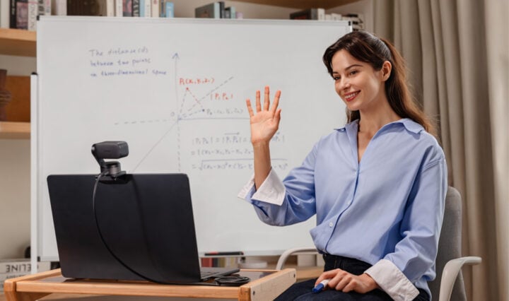 Insta360 Link 2 Pro webcam showing teacher