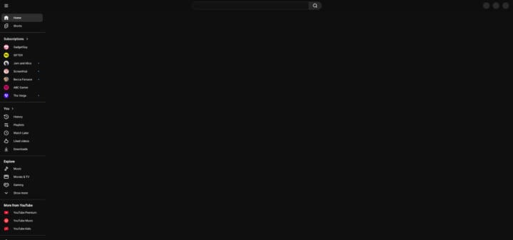 YouTube blank home page screenshot