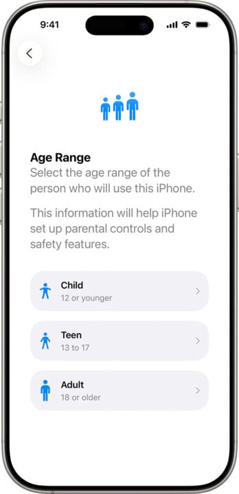 iPhone setup Age Range