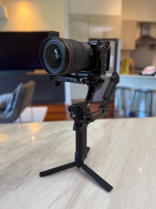 Canon cinema camera on DJI RS5 gimbal tripod
