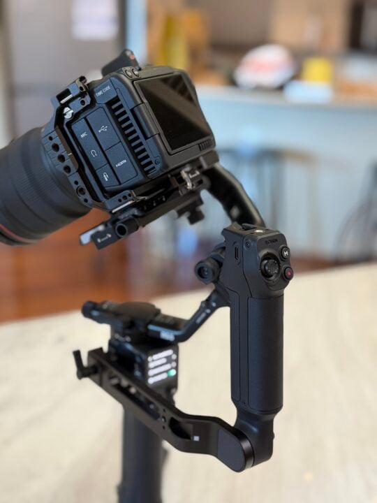 electronic briefcase handle attached to gimbal