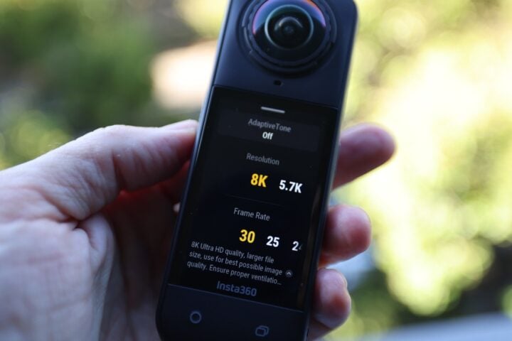 Insta360 X5 menu of camera settings