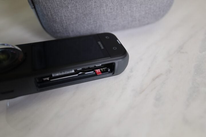 Insta 360 X5 showing MicroSD card