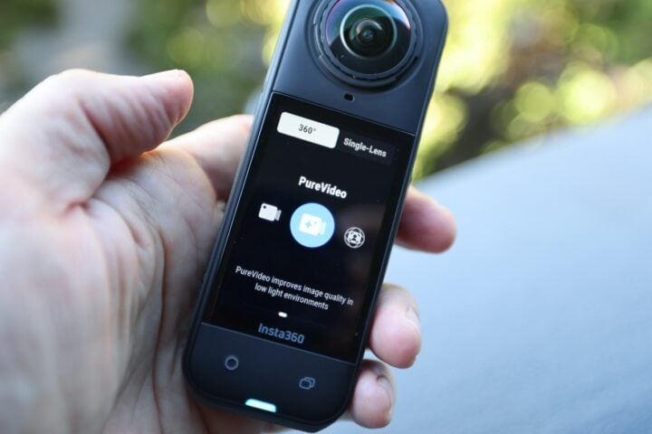 Insta360 X5 showing PureVideo mode