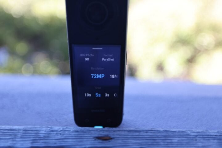 Insta360 X5 camera settings showing 72MP